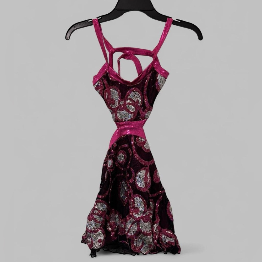 Dance Rave Costume Pink and Black sequins Youth Large Adult XS